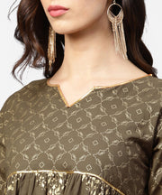 Dark brown printed half skeeve a-line kurta with sharara