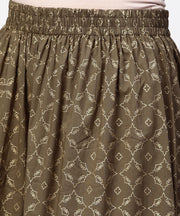 Dark brown printed half skeeve a-line kurta with sharara