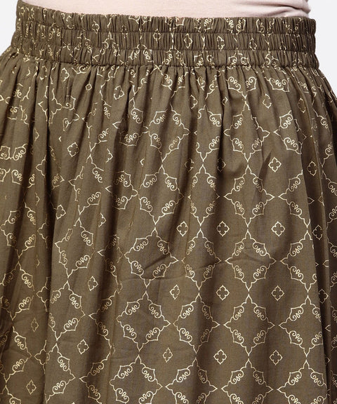 Dark brown printed half skeeve a-line kurta with sharara