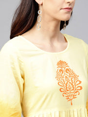 Yellow Ombre dyed maxi dress with Round neck and 3/4 sleeves