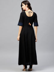 Black Block printed maxi dress with Round neck and  halfsleevs