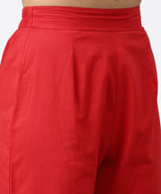 Powder blue 3/4th sleeve cotton anarkali kurta with red palazzo