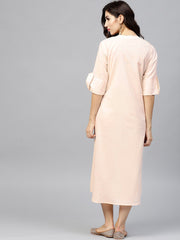 Light Peach Madarin collar Dress with Front Placket and Half sleeves