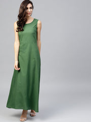Dark green Maxi Dress with Detachable Printed Jacket