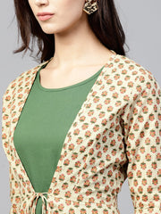 Dark green Maxi Dress with Detachable Printed Jacket