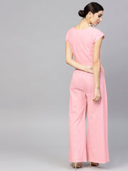 Pink cap sleeve block printed cotton Crop top with block printed palazzo