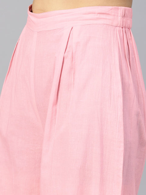 Pink cap sleeve block printed cotton Crop top with block printed palazzo