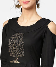 Green Block Printed maxi dress with Cape collar and Cold Shoulders