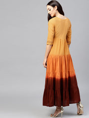 Multi Colored tie and dye Tiered block printed Maxi dress with Round neck and 3/4 sleeves