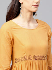 Multi Colored tie and dye Tiered block printed Maxi dress with Round neck and 3/4 sleeves