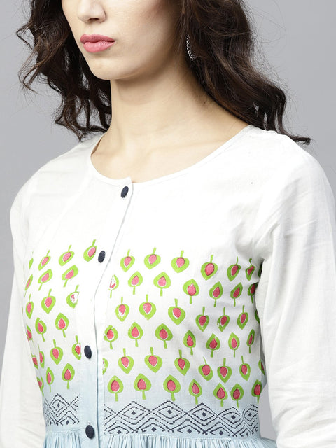 Multi Colored Ombre dyed Round neck Maxi dress with Front placket & 3/4 sleeves