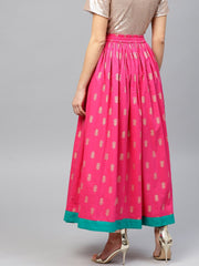 Magenta printed flared ankle length skirt