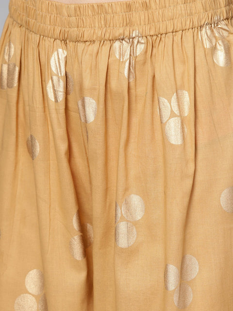 Green printed half sleeve kurta set with Mustard Palazzo