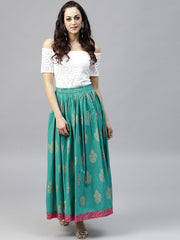 Green printed  flared ankle length skirt