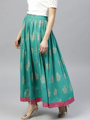 Green printed  flared ankle length skirt