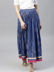 Royal Blue Printed flared Skirt