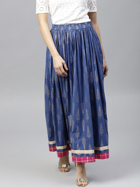 Royal Blue Printed flared Skirt