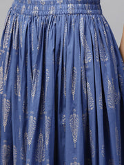 Royal Blue Printed flared Skirt