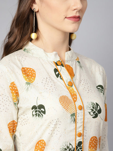 Off White 3/4th sleeve printed cotton Kurta with ankle length Palazzo