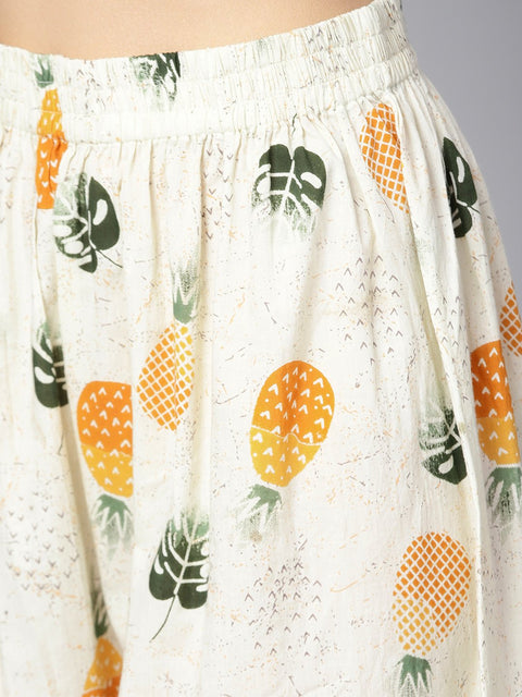 Off White 3/4th sleeve printed cotton Kurta with ankle length Palazzo