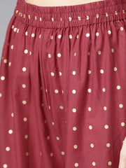 Maroon printed 3/4th sleeve a-line cotton Kurta with Printed ankle length Palazzo