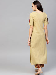 Beige half sleeve cotton kurta with ankle length Printed Palazzo