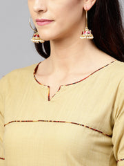 Beige half sleeve cotton kurta with ankle length Printed Palazzo