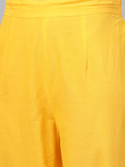 Yellow self design printed 3/4th sleeve cotton anarkali kurta with ankle length printed Palazzo