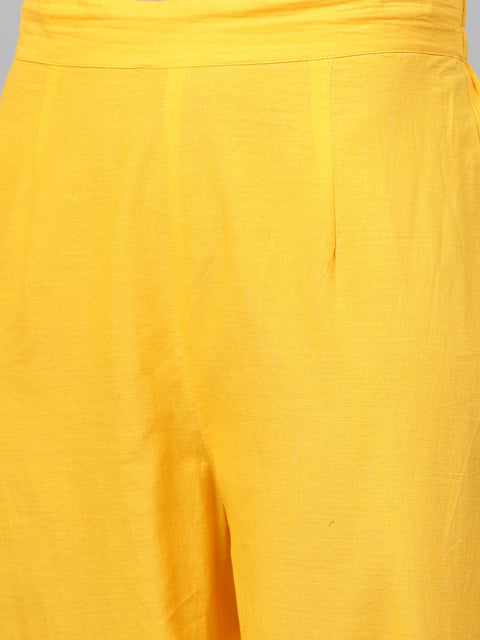 Yellow self design printed 3/4th sleeve cotton anarkali kurta with ankle length printed Palazzo