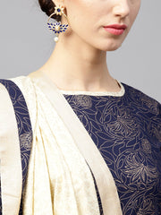 Navy Blue Kurta set with Cream Palazzo And Dupatta