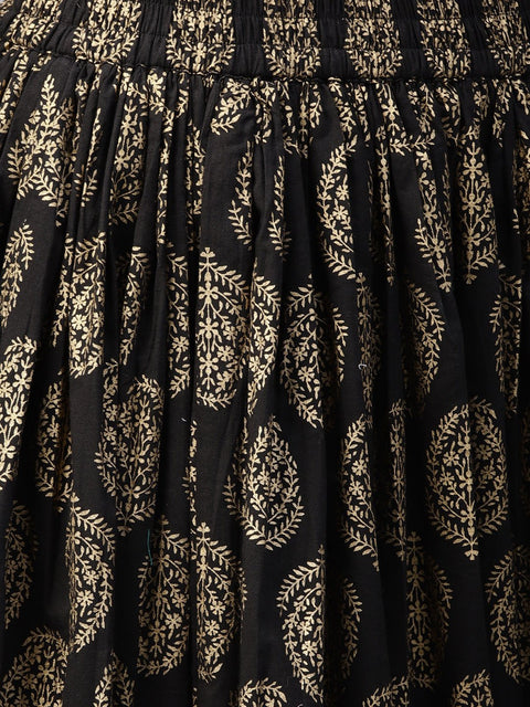 Powder Blue 3/4th sleeve cotton Kurta with Black Printed Palazzo