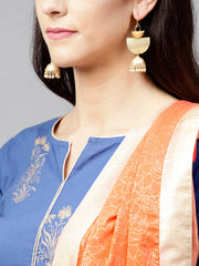 Royal Blue Printed 3/4th sleeve cotton Kurta set with Peach Palazzo and Dupatta