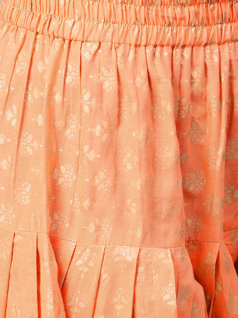 Royal Blue Printed 3/4th sleeve cotton Kurta set with Peach Palazzo and Dupatta