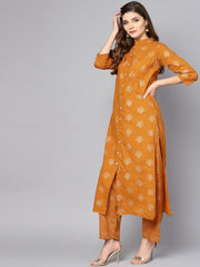 Mustard printed 3/4th sleeve cotton Kurta Set with Straight Palazzo