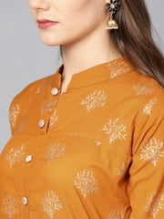 Mustard printed 3/4th sleeve cotton Kurta Set with Straight Palazzo