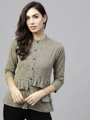 Black striped 3/4th sleeve layered top