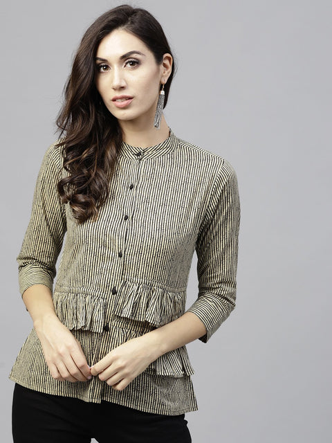 Black striped 3/4th sleeve layered top