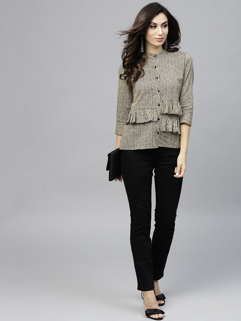 Black striped 3/4th sleeve layered top