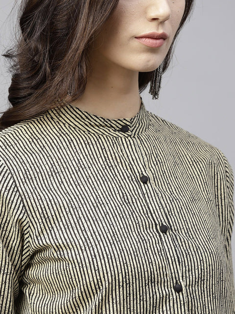 Black striped 3/4th sleeve layered top