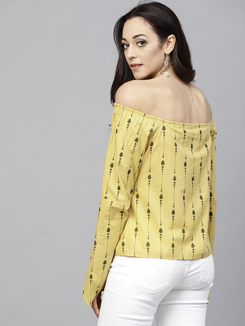 Yellow off shoulder full sleeve cotton top