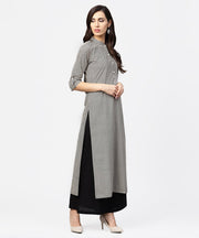 Black zig zag printed 3/4th sleeve cotton kurta with black knee length palazzo