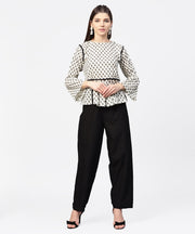 Off white printed flared sleeve cotton  tops