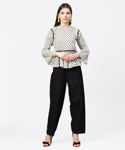 Off white printed flared sleeve cotton  tops