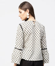 Off white printed flared sleeve cotton  tops