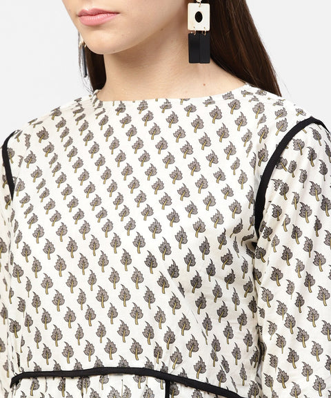 Off white printed flared sleeve cotton  tops