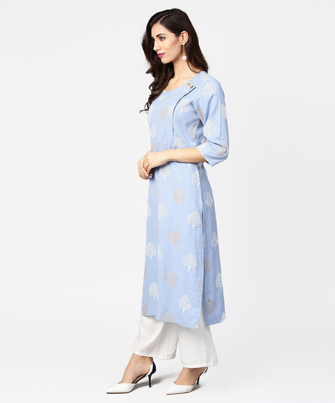 Grey printed  3/4th sleeve cotton straight kurta