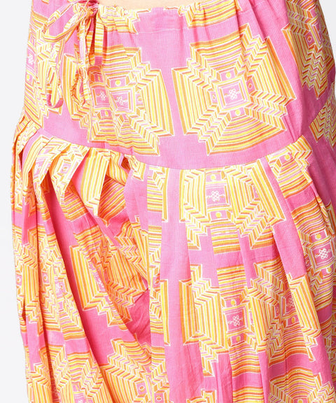 Yellow & Pink 3/4th sleeve cotton kurti with ankle length salwar