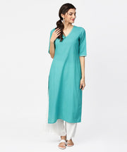 Light blue solid half sleeve cotton straight kurta