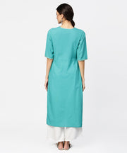Light blue solid half sleeve cotton straight kurta