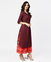 Coffee half sleeve cotton A-line kurta